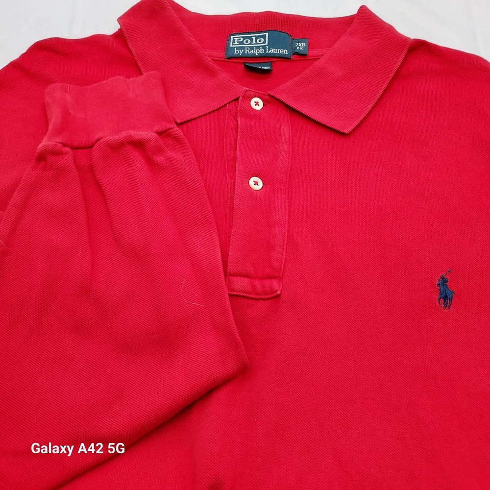 Polo Ralph Lauren Red Long Sleeve Polo Shirt 2XB Big‎ Classic Fit Cotton